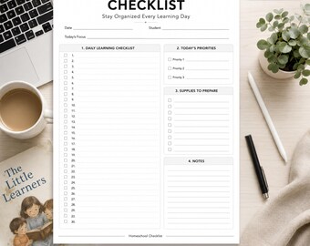 Lista de verificación para la educación en casa (PDF imprimible) / Lista de verificación diaria para la educación en casa / Planificador para la educación en casa / Lista de verificación de aprendizaje / Imprimible en formato A4