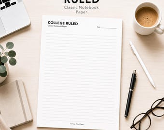 Papel rayado universitario imprimible en PDF / Papel para cuaderno rayado universitario / Papel rayado imprimible / Papel para tomar notas / Papel de escritura A4