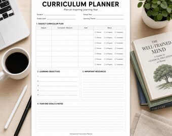Planificador curricular para educación en el hogar (PDF imprimible) / Hoja de trabajo para planificación curricular / Planificador para educación en el hogar / Planificación de lecciones / Imprimible en formato A4