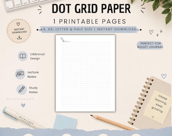 Dot Grid Paper Printable PDF, Bullet Journal Paper, Dot Grid Notebook Pages, Dotted Paper, Bujo Printable, Digital Download