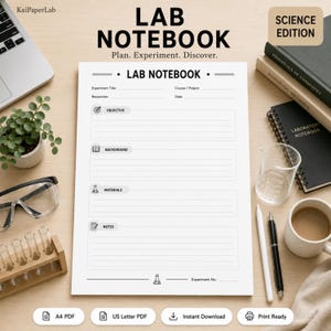 Lab Notebook Printable, Experiment Log, Science Journal, Research Lab Notes, STEM Laboratory PDF, A4 US Letter