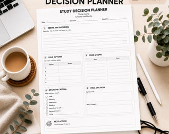 Planificador de decisiones de estudio imprimible en PDF / Hoja de trabajo para la toma de decisiones / Planificador de decisiones para estudiantes / Organizador de estudios universitarios / Planificador de estudios para personas con TDAH