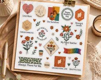 Boho Mother's Day Sticker Sheet | Journaling Planner Decals (Digital Download)