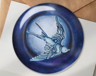 Glass Paperweight-Bird of Paradise-Full Moon-Sparrow-Desk Accessory-Nature Art-Home Office Decor-Bird Art-Bluebird-Stationery-Gift for Mom