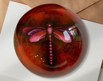 Glass Paperweight-Nature Gift-Red Dragonfly-Dragonfly Gift-Nature Art-Desk Accessories-Mother's Day Gift-Gardener Gift-Fairy Gift-Gift