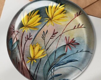 Glass Paperweight-Rachel Tribble-Yellow Lotus-Lotus Flower-Mom Gift-Gardener Gift-Nature Art-Stationery-Home Office Decor-Desk Decor
