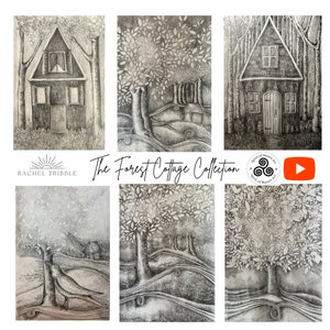 The Cottage Collection Ephemera from Rachel Tribble used in Spirit of Nature Art Tutorials on YouTube. These Fantasy Fairytale Forest  Cottage art can be used for journaling, scrapbooks, altered book art and more. Perfect for use with distress inks
