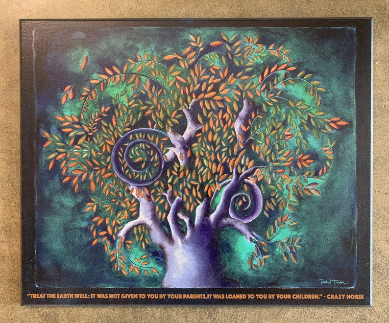 Garden Art Patio Art Healing Tree & Earth Watercolor Painting image 0