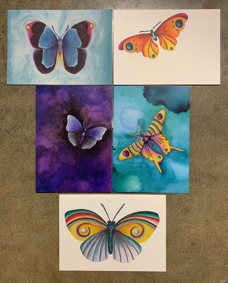 Greeting Cards Watercolor Print Butterfly Nature Art Garden image 0