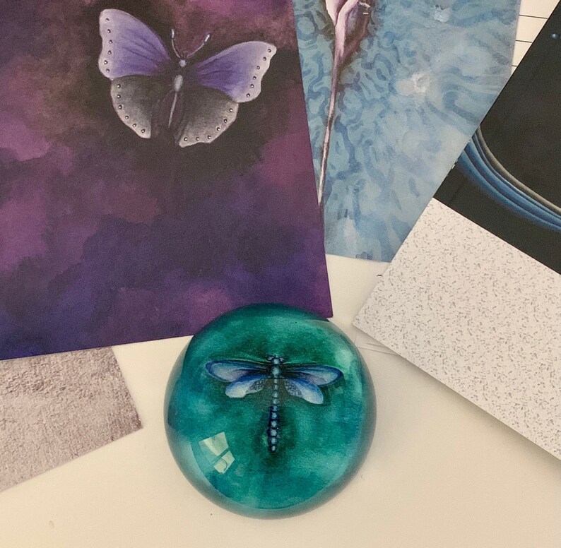 Glass Paperweight-BLUE DRAGONFLY Art-Mother's Day Gift-Nature Art-Desk Accessories-Dragonfly Gift-Gardener Gift-Fairy Gift-Dragonflies image 2