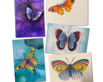 Butterfly Cards-Set of Butterflies-Butterfly Painting-Gardener Gift-Nature Art-Office Decor-Stationery Set-Garden Art-Mothers Day Gift