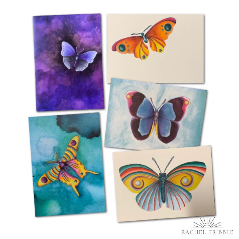 Butterfly Cards-Set of Butterflies-Butterfly Painting-Gardener Gift-Nature Art-Office Decor-Stationery Set-Garden Art-Mothers Day Gift image 1