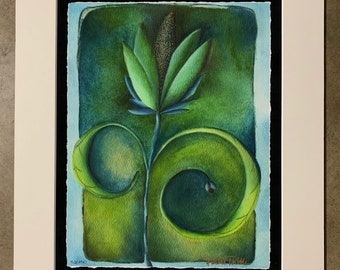 Rachel Tribble-Lotus Flower Painting-Nature Flower Art Print-Green Flower Art-Home Office Art-Contemporary Art Gift-Peaceful Art