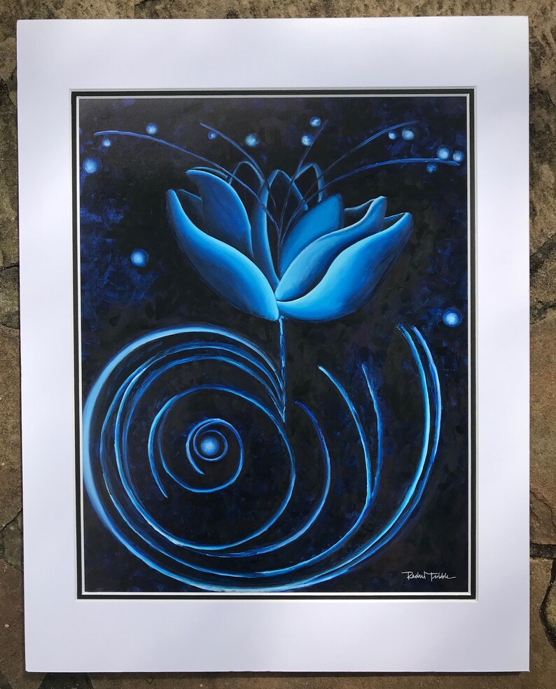 Blue Flower Art Surrealistic Wall Decor Botanical Flower image 0