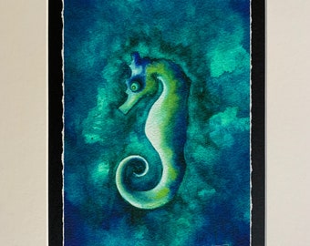 Seahorse Wall Art-Coastal Painting-Beach Decor-Sea Wall Decor-Green Wall Art-Tropical Decor-Bathroom Decor-Christmas Gift-Peaceful Art