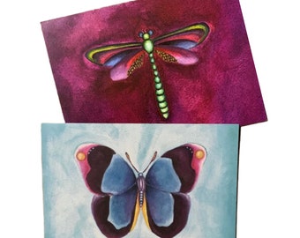 Dragonfly Butterfly Notecard Set-Gift for Gardener-Blank Card Set-Butterfly Notecard-Garden Painting-Butterfly Painting-Stationery-Flower