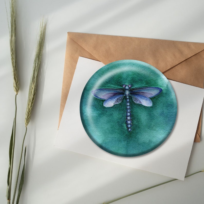 Glass Paperweight-BLUE DRAGONFLY Art-Mother's Day Gift-Nature Art-Desk Accessories-Dragonfly Gift-Gardener Gift-Fairy Gift-Dragonflies image 1