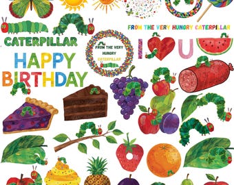 Hungry Caterpillar Inspired PNG Bundle, 34 Alphabet & Number Clipart Designs, Cute Learning Graphics for Crafts, Digital Download