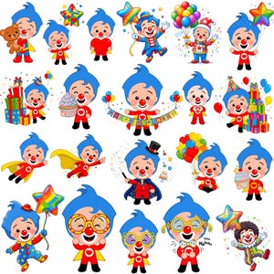 Plim Plim PNG Bundle, 30+ Cute Clown Cartoon Clipart Designs, Kids Birthday Party Sublimation Graphics, Digital Download Set image 2