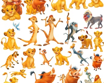 Lion King Watercolor Children's Digital Kit, Simba and Friends Clipart, Safari Theme PNG Bundle, Baby Nursery Watercolor Set