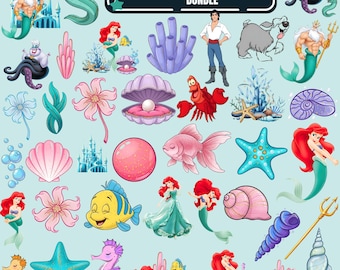 Little Mermaid PNG Bundle, 35+ Ocean Princess Clipart Designs, Fantasy Character PNG Files for Crafts & Digital Download