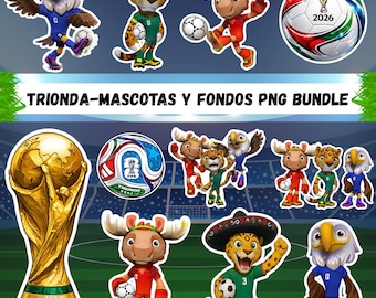 World Cup 2026 Soccer Bundle PNG JPG | 6 Football Backgrounds | 11 Soccer Stickers | Cake Topper Designs