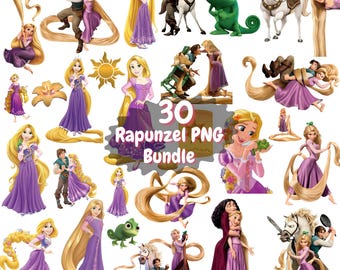 30 Rapunzel Princess PNG Bundle, Fairytale Princess Clipart, Long Hair Character Graphics, Digital Download for Crafts