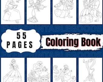 55 Princess Coloring Pages Printable PDF | Kids Coloring Book Bundle | Fantasy Princess Activity Pages | A4 Download