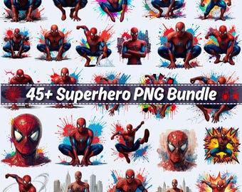 45+ Superhero Spider-Inspired PNG Clipart Bundle, Transparent Background Digital Download, Comic Character Graphics for Crafts,