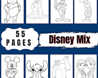 55 Cartoon Coloring Pages for Kids PDF, Printable Coloring Book, Fun Kids Activity Pages, Instant Digital Download, A4 Size