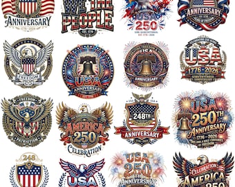 USA 250th Anniversary clipart Bundle, America 1776-2026 Patriotic Clipart, Eagle USA PNG, Independence Day Digital Download