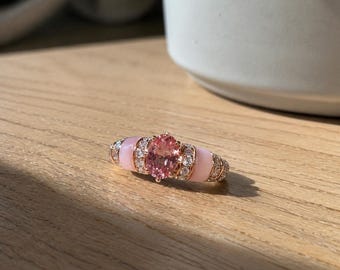 Vintage Pink Gemstone Ring - Rose Gold Oval Cut Promise Ring for Women