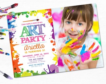 Art Party Invitation with Photo, Kids Paint Party Invite with Picture