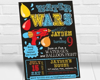 Water Gun Invitation Birthday Party Invite Printable