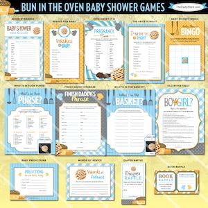 Bun in the Oven Baby Shower Games | Baby Boy Shower Games | Printable | Blue | ONE GAME You Choose | DIY Decorations & Invitation Available