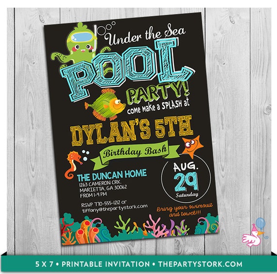 Under The Sea Pool Party Invitation Printable Birthday Etsy New Zealand