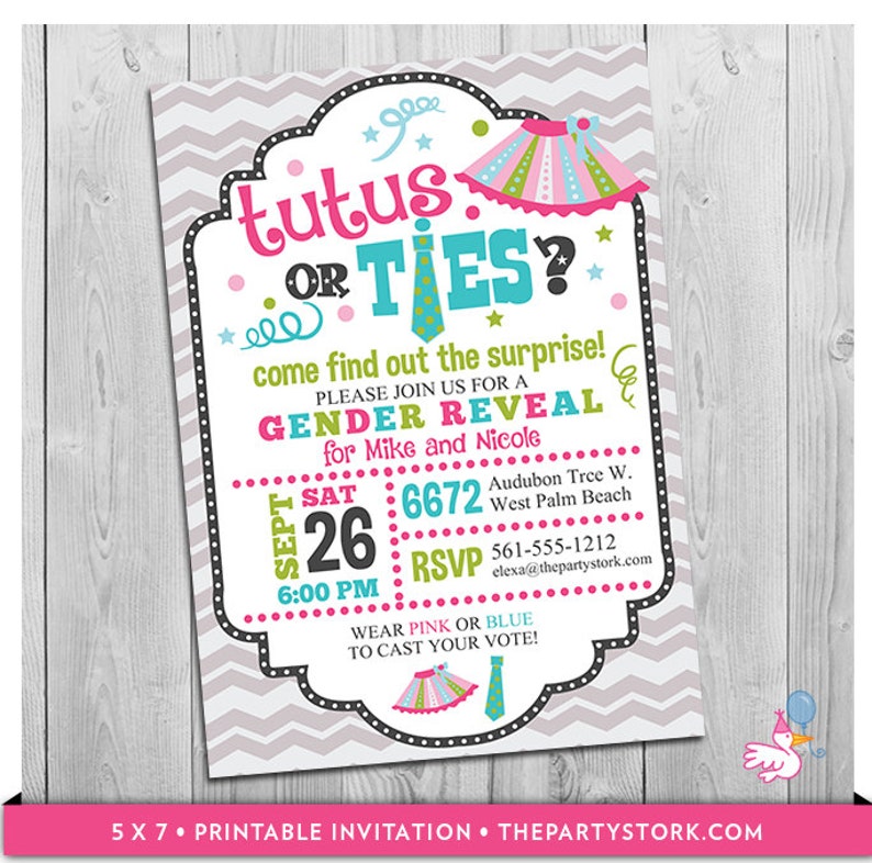 tutus or ties invitation, gender reveal party invitation, ties or tutus gender reveal party, gender reveal invitation, printable invitation image 1