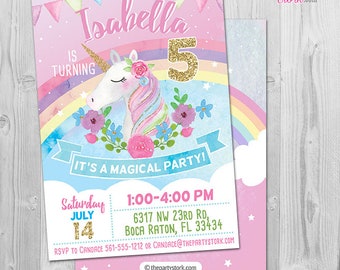 Unicorn Invitation, Unicorn Printables, Unicorn Invite, Unicorn Theme, Girls Birthday Party Invitations, Birthday Unicorn, Pastel Rainbow