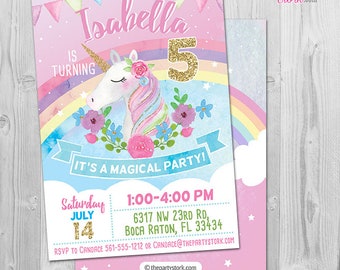 Unicorn Invitation, Unicorn Birthday Invitation, Unicorn Invite, Unicorn Party Invitation, Rainbow Unicorn Invitation, Magical Unicorn Party