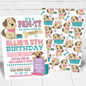 Puppy Party Invitation Girls, Puppy Birthday Party Invitation, Puppy Themed Party, Puppy Party Invites, Girls Puppy Party zdjęcie 3