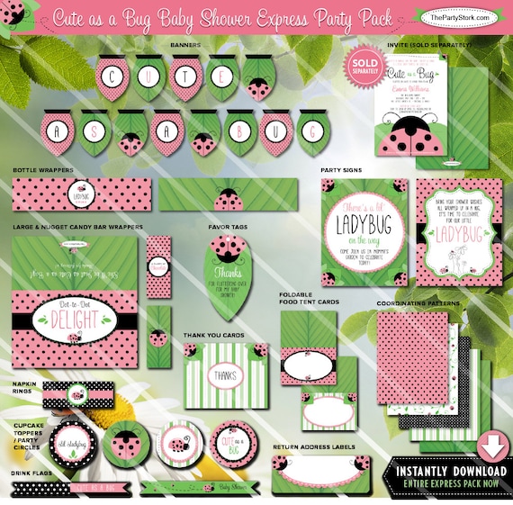 Ladybug Baby Shower Theme Decorations Printable Party Pack