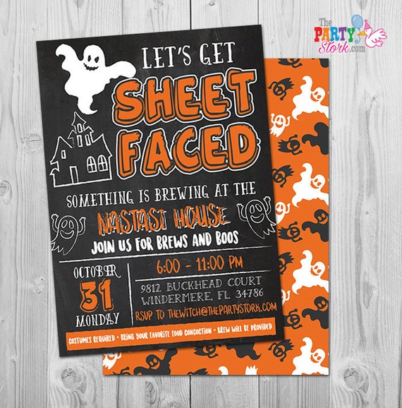 adult halloween invitation funny lets get sheet faced funny invitations