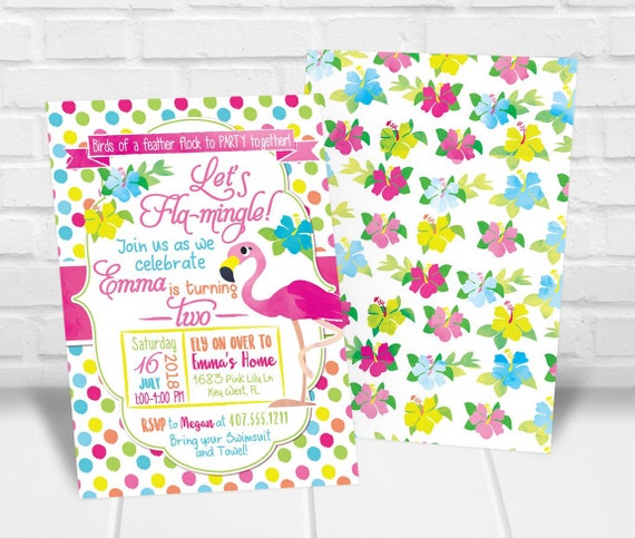 Pink Flamingo Invitation / Pink Flamingo Party Invites / Tropical Birthday Invitation / Let's Flamingle Invitation / Girls Flamingo Birthday Il_570xn