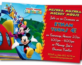Mickey Mouse Clubhouse Invitations: Printable Personalized Cartoon Birthday Party Invites YOU PRINT