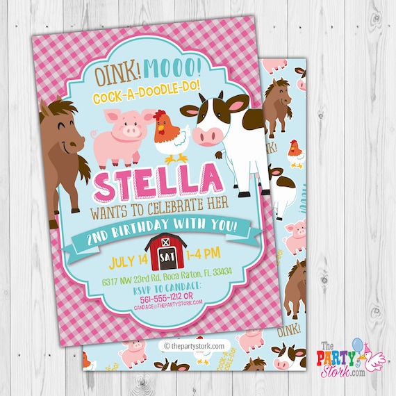 Barnyard Birthday Invitation Girls, Barnyard Birthday Party Invitation ...