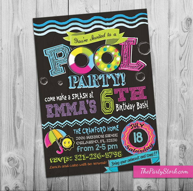 Pool Party Invitation Girl, Pool Birthday Party Invitations, Pool Party Invites for a Girl, Printable image 1
