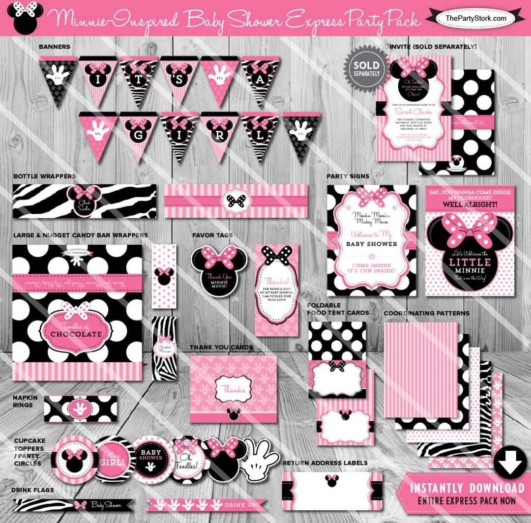 Minnie Mouse Baby Shower Party Package | Printable Baby Girl Shower ...