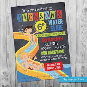 Water Slide Party Invitation – Printable Waterslide Birthday Invitation for Boy | Waterpark Party Invite Digital Download