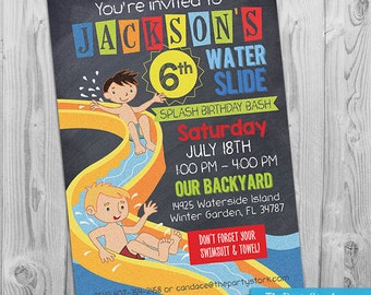 Water Slide Party Invitation, Printable Waterslide Invitation, Waterslide Birthday Invitation for Boy Water Park Party, Invitation Waterpark