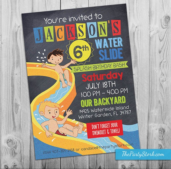Water Slide Party Invitation, Printable Waterslide Invitation, Waterslide Birthday Invitation for Boy Water Park Party, Invitation Waterpark Il_570xn